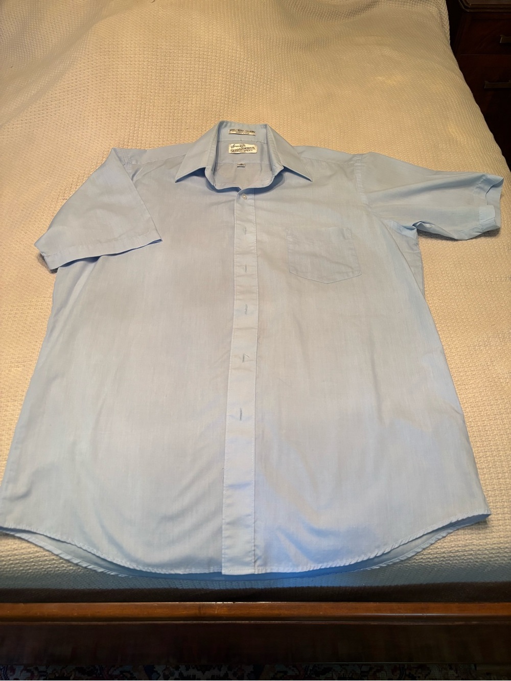 Vintage Men's Light Blue Short-Sleeve Dress Shirt Sears and Roebuck Size 16